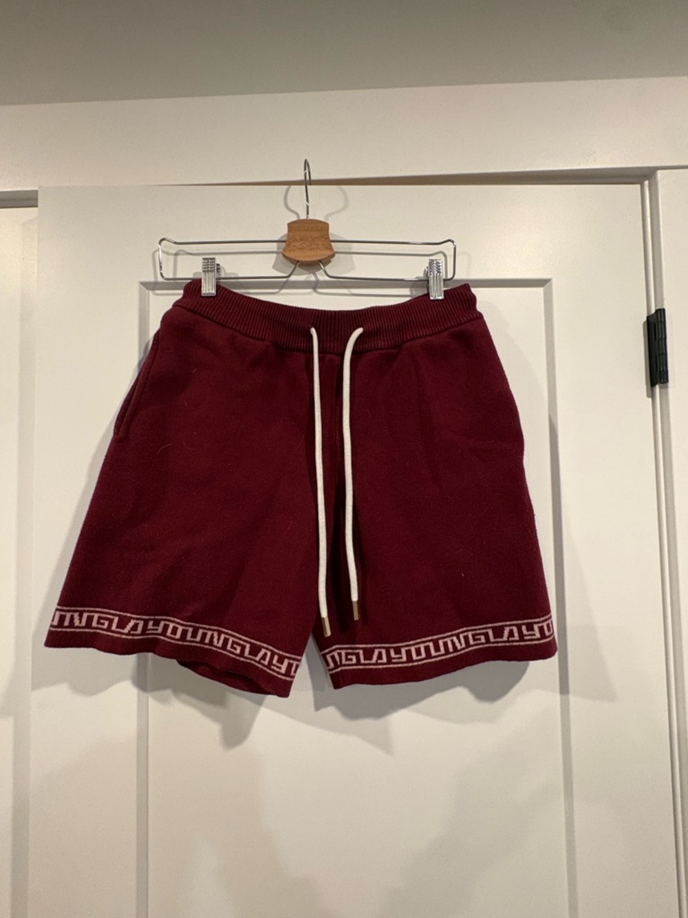 YoungLA Men's Maroon Knit Drawstring Athletic Shorts with White Accents